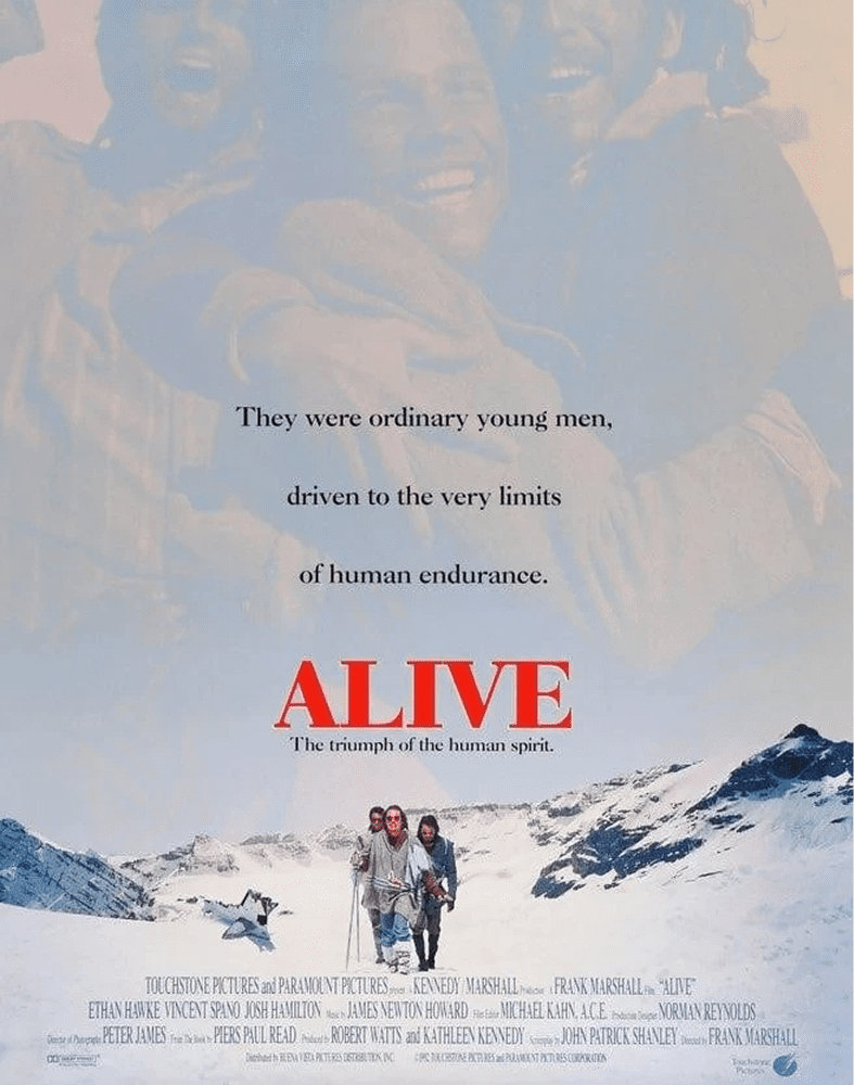 Alive" poster showing snowy landscape and survivors