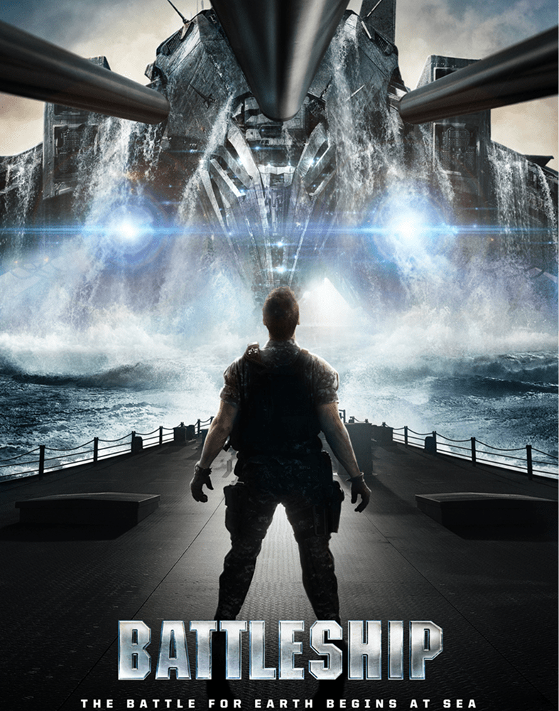 Person facing battleship on the ocean
