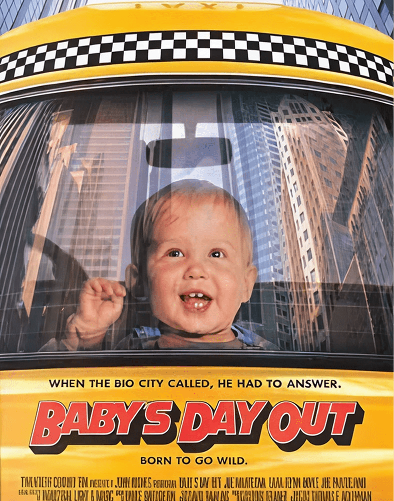 Smiling baby behind taxi window