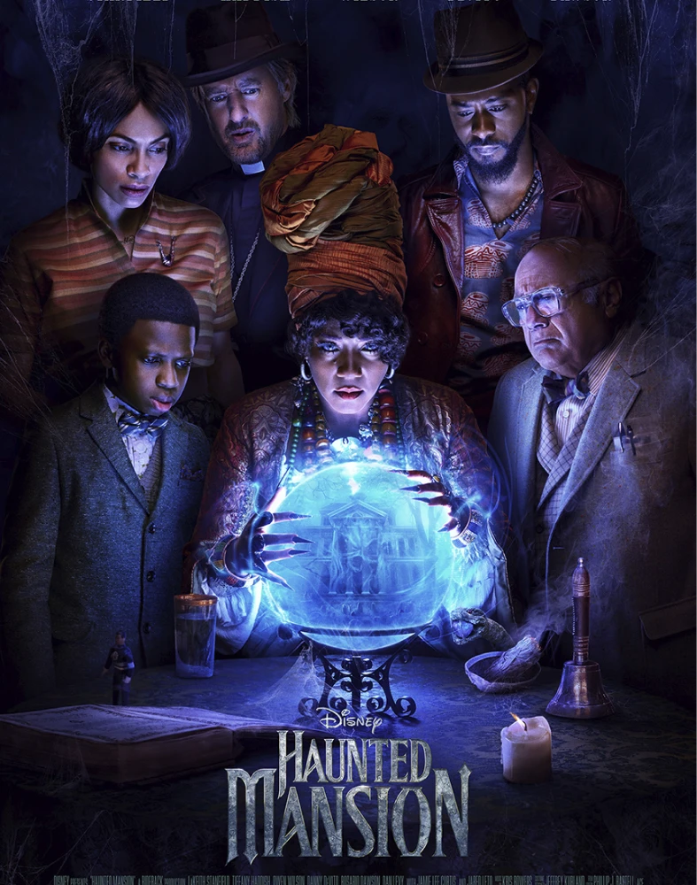 Haunted Mansion characters gather around glowing orb
